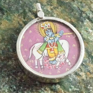 Om 925 <b>Real</b> <b>Silver</b> Pendant <b>Necklace</b> Handpainted with Floral Pattern for Engagement or Gift Artisan-Crafted - Product Image 1