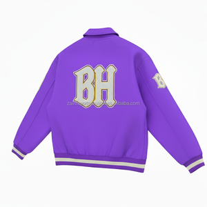 Chaqueta universitaria de lana GSM 450, forro interior de satén liso de Color púrpura, chaqueta universitaria con logotipo de chenilla bordado personalizado para mujer - Product Image 5