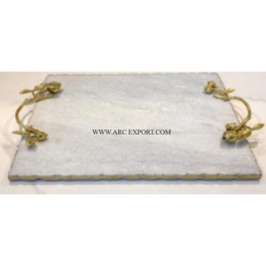 Vaisselle de table en marbre blanc de forme ronde plateau de service de nourriture de cuisine hôtels et restaurant vaisselle plateau de nourriture à un prix abordable - Product Image 3