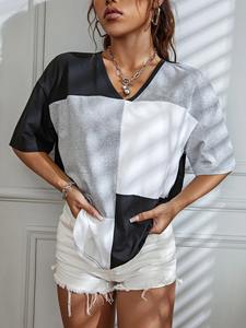 T-shirt 100% coton à blocs de couleurs pour femmes T-shirt décontracté confortable de haute qualité à la vente en gros disponible - Product Image 6