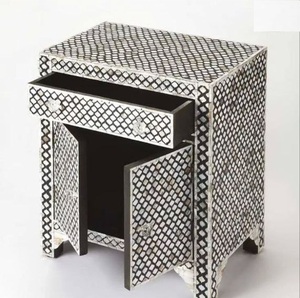 <b>Vintage</b> Style Bedroom Bedside Drawer <b>table</b> Moraccon Bone & Resin Inlay Nightstand Pattern Boho <b>Table</b> At Best Price - Product Image 5