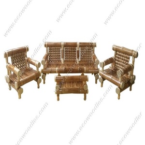 Ensemble de canapés en rotin de bambou pour patio au design unique Ensemble de canapés en rotin de bambou vintage Ensemble de canapés en rotin de bambou 5 places avec table pour restaurant et café - Product Image 5