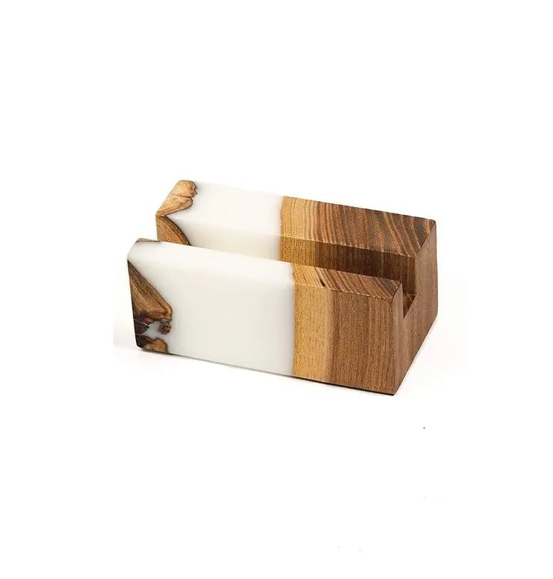 Modern design Wood & resin business card holder White resin color top quality wood note and name clip holder