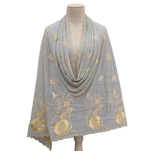 Tissu en voile de coton blanc de qualité supérieure, broderie florale dorée, strass, respirant, été, traditionnel africain et moyen-oriental - Product Image 1
