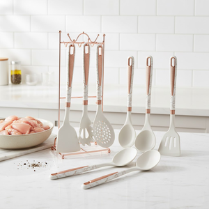 7-PCs Imported <b>Silicone</b> Kitchen Utensil Set White Golden Handles Heat Resistant Dishwasher Safe Ergonomic Handle Cooking <b>Tools</b> - Product Image 4