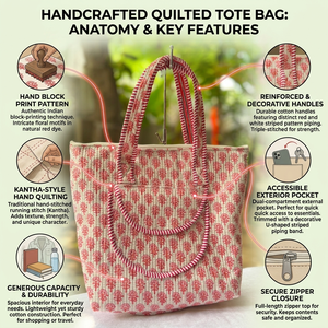 Bolsa de Mano Acolchada Hecha a Mano, Bolsa de Transporte de Algodón Estampado, Bolsa Reutilizable para Compras, Viajes y Playa, OEM, Venta al Por Mayor, Exportación a India - Product Image 6