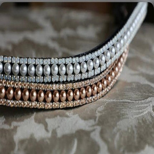 Banda de cuero de alta calidad para cejas de caballo, tamaño personalizado, precio al por mayor con perlas grandes y cadena de cristal - Product Image 6