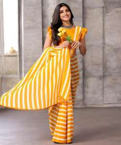 Saree élégant en Georgette pour femme avec motif imprimé fantaisie et superbe travail de broderie pour la fête Saree / Sari / Shari - Product Image 3