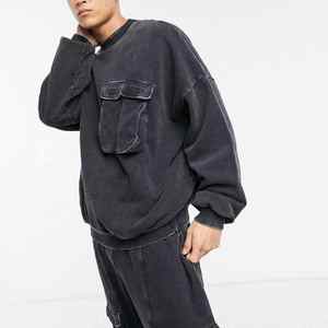 Vente en gros logo personnalisé sweat à capuche et pantalon de survêtement délavés à l'acide ensemble 2 pièces survêtements vintage vierges teints en couleur unie pour hommes - Product Image 4