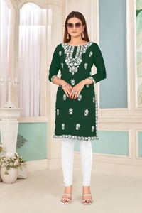 Heavy Bombay Rayon White Cotton Embroidery Work <b>Kurtis</b> for Online Sale - Product Image 6