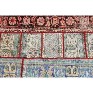2.6x4.8 ft Vintage Turkish <b>Red</b> <b>Wool</b> Rug Patchwork Design Eco-Friendly Latex Backing - Product Image 5