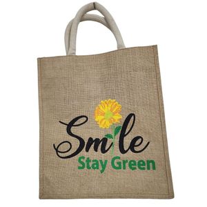 Bolso de compras de yute reutilizable plegable natural reciclado ecológico impreso con logotipo personalizado - Product Image 1