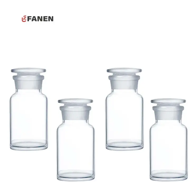 Fanen 125ml Stoppered Glass Wide Mouth Reagent Bottle for Laboratory Wholesale Airtight Media Storage Bottle