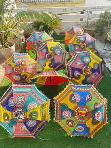 Rajasthani ร่มผ้าฝ้ายปักขนาด25นิ้วร่มกันแดดออกแบบลายช้างและดอกไม้สำหรับงานแต่งงานตกแต่งงานปาร์ตี้ - Product Image 6