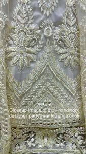 Lehenga choli Designer pour adultes Parfait pour les soirées Full of Moti Handwork White - Product Image 2