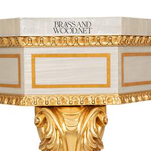 Table basse octogonale de luxe avec incrustation florale en marqueterie et pieds cabriole sculptés en or pour un salon élégant - Product Image 5