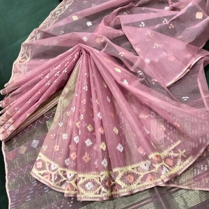 Exclusive Deshi Dhakai Light <b>Pink</b> Jamdani Sharee Export Quality for Women JAMDANI <b>FABRIC</b> Blue RED GREEN Golden From Bangladesh - Product Image 1