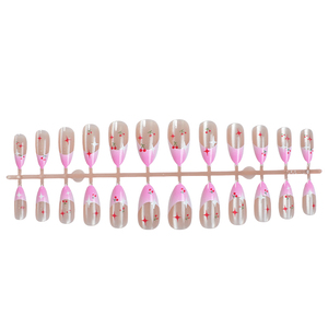 Lot de 24 faux ongles en amande à presser : Design français violet avec étoiles et <span class=keywords><strong>cerises</strong></span> peintes à la main – Kit d'ongles préfabriqués - Product Image 6