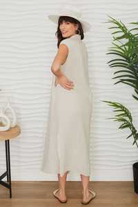 เดรสยาวทรงโบโฮ ผ้าลินิน/คอตตอนผสม แขนสั้น ทรงเอวธรรมชาติ สีพื้น สำหรับผู้หญิง - Product Image 2