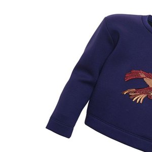 Venta al por mayor azul logotipo personalizado cuello sudaderas con capucha hombres personalizado Vintage logotipo bordado Casual hombres temporada de invierno tela tejida holgada - Product Image 5