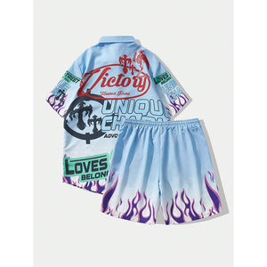 เสื้อเชิ้ตแขนสั้นและกางเกงขาสั้นสำหรับผู้ชายชุด2ชิ้นลำลองติดกระดุมสำหรับฤดูใบไม้ผลิฤดูร้อน - Product Image 2