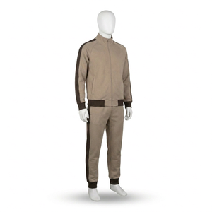 Men's Beige Tracksuit Set Full Sleeve Zipper Front Casual Autumn Wear Solid Color <b>Polyester</b> Cotton Blend Regular Fit <b>Joggers</b> - Product Image 2