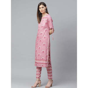 Ensemble Kurta droit en rayonne imprimée florale rose pour femme Kurta droite élégante avec pantalon pour garde-robe pour femme - Product Image 6