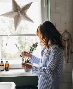 Set <span class=keywords><strong>Pigiama</strong></span> in Cotone a Righe su Misura, Comodo e Traspirante, Abbigliamento Leggero Boho per Donne, Pigiami da Damigella - Product Image 6