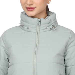 Women's Light Green Quilted <b>Jacket</b> Stand Collar Full Sleeve Zipper Closure Short Length Polyester Shell Autumn Wear - Product Image 6