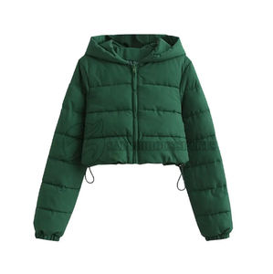 Chaqueta Bomber de satén de invierno para mujer con cuello con capucha de manga larga corta acolchada gruesa cálida impresa al aire libre suministro al por mayor - Product Image 3
