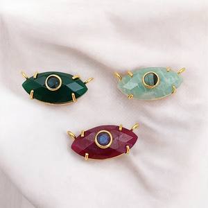 925 Sterling Silver Eye Pendentif Gemstone 19x9mm Marquise Plaqué Or Prong Set Charms Protection Bijoux Double Pierre Pendentifs - Product Image 2