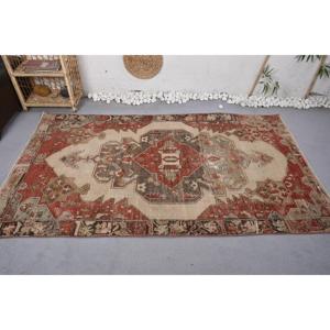 Turkish Rug, 4.2x7.2 ft Area Rug, <b>Red</b> Camouflage <b>Wool</b> Vintage Rug - Product Image 3