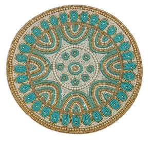 Meilleur napperon en polyester et perles avec motif de broderie doré à pois bleu ciel pour les mariages et les fêtes Centre de table de chevet - Product Image 1