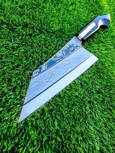 Couteau de chef en acier carbone fait à la main, magnifiquement conçu, manche en bois facile à saisir, étui en cuir, couteaux de survie. - Product Image 5