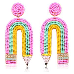 Fancy Trendy Handmade Watermelon Slices <b>Earrings</b> With Stylish Beaded Embroidery In Multicolor Design For Top Women And Girls - Product Image 3