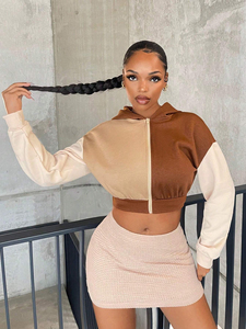 Vente en gros de sweat à capuche zippé à manches longues pour femmes brodés logo personnalisé hauts courts sports d'hiver gym épais 100% coton séchage rapide - Product Image 3