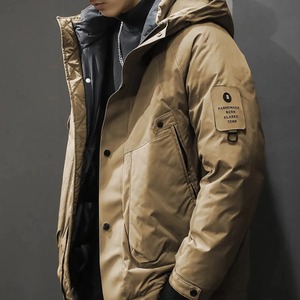 Veste Homme Automne Hiver Duvet de Canard Blanc Trois Preuve Manteau en Cuir Chaud et Épais avec Peau de Mouton Toile Coupe-Vent pour Voyage - Product Image 3