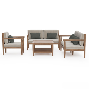 Ensemble de canapé en teck moderne et minimaliste, écologique, 4 pièces, avec table basse rectangulaire, pour appartement et hôtel - Product Image 3