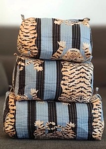 Pratique bohème coton grande trousse de maquillage voyage en plein air cosmétique pochette à glissière avec poches intérieures en métal bouton grande capacité - Product Image 3