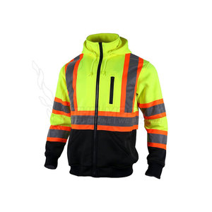 Veste de sécurité réfléchissante jaune à haute visibilité, classe 2 ANSI, imperméable, avec des bandes orange et blanches et un bas noir - Product Image 3