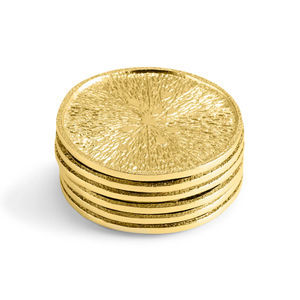 Luxury <b>Gold</b> Finish Textured Brass <b>Coaster</b> Set of 6 Elegant Round Drink <b>Coasters</b> for Dining Table Bar and Home Decor Accent - Product Image 1
