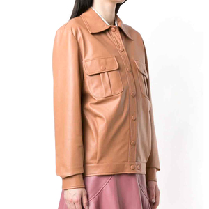 Nueva temporada de invierno 2025-26, ropa informal de moda para mujer, chaqueta de cuero marrón caramelo genuino, venta al por mayor, chaqueta de cuero personalizada - Product Image 3
