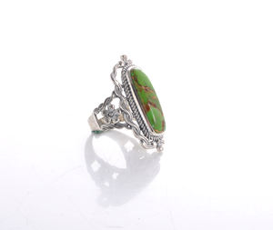 Anneaux de déclaration à la mode en argent Sterling 925 vert cuivre Turquoise lunette réglage incrustation conception de coussin pour les doigts de promesse des femmes - Product Image 3