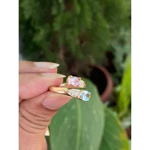 14k Gold Aquamarine Morganite Diamond <b>Ring</b> Elegant Jewelry <b>for</b> <b>Men</b> and Women - Product Image 3
