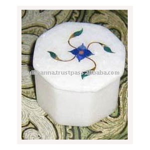 Unique Flower Design Inlay High Quality Durable Handmade Octagonal Shape Polished White Marble Inlay Jewelry <b>Box</b> Home Decoration - Product Image 1