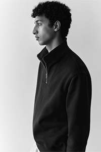 Dark <b>Brown</b> Man's Zip-<b>Top</b> Sweatshirt Stand-Up Collar Dropped Shoulder <b>Long</b> <b>Sleeve</b> Cotton Polyester Jacket Winter Light Regular - Product Image 5