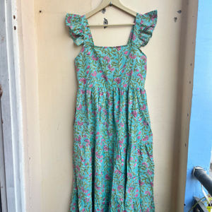 ชุดแม็กซี่เดรสพิมพ์ลายดอกไม้สไตล์โบฮีเมียนทำมือสไตล์อินเดียสำหรับใส่เดินชายหาดฤดูร้อน - Product Image 1