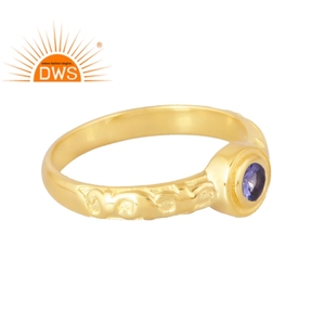 Última Venta de anillo de piedras preciosas de tanzanita natural chapado en oro de 18 quilates de Plata de Ley 925 fabricante de joyería fina Demi Última venta - Product Image 4