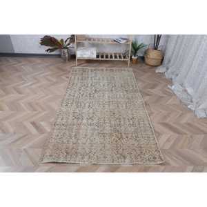 3.7x6.7 ft Rug, Turkish Vintage Rug, <b>Brown</b> <b>Wool</b> Rug - Product Image 1