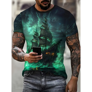 Camiseta de cuello redondo verde para hombre hecha en fábrica Sublimación de poliéster Ajuste Extragrande - Product Image 3